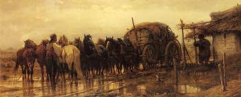 Adolf Schreyer : Hitching Horses To The Wagon